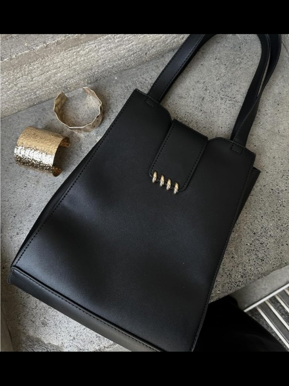 Montana West Black Shoulder Tote with Gold Accent - Picture 3 of 4